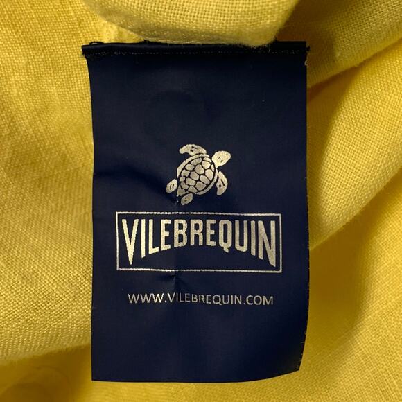 VILEBREQUIN Size XL Yellow Linen One Pocket Long Sleeve Shirt - Picture 8 of 10